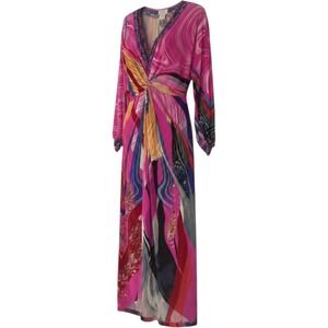 NWT Camilla Folk River Twist Front Dress Pink Beaded V-Neck Midi KNIF024 Med